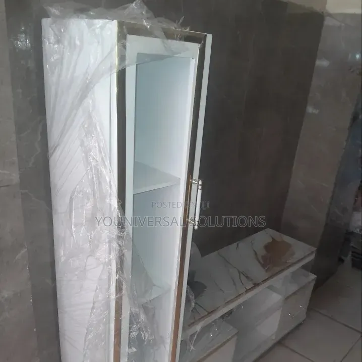 Executive Extended TV Stand With Marble Coating and Shelf