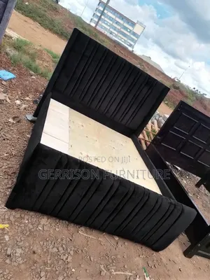 5by6 Midnight Black Velvet Vertical Tufted Bed Frame