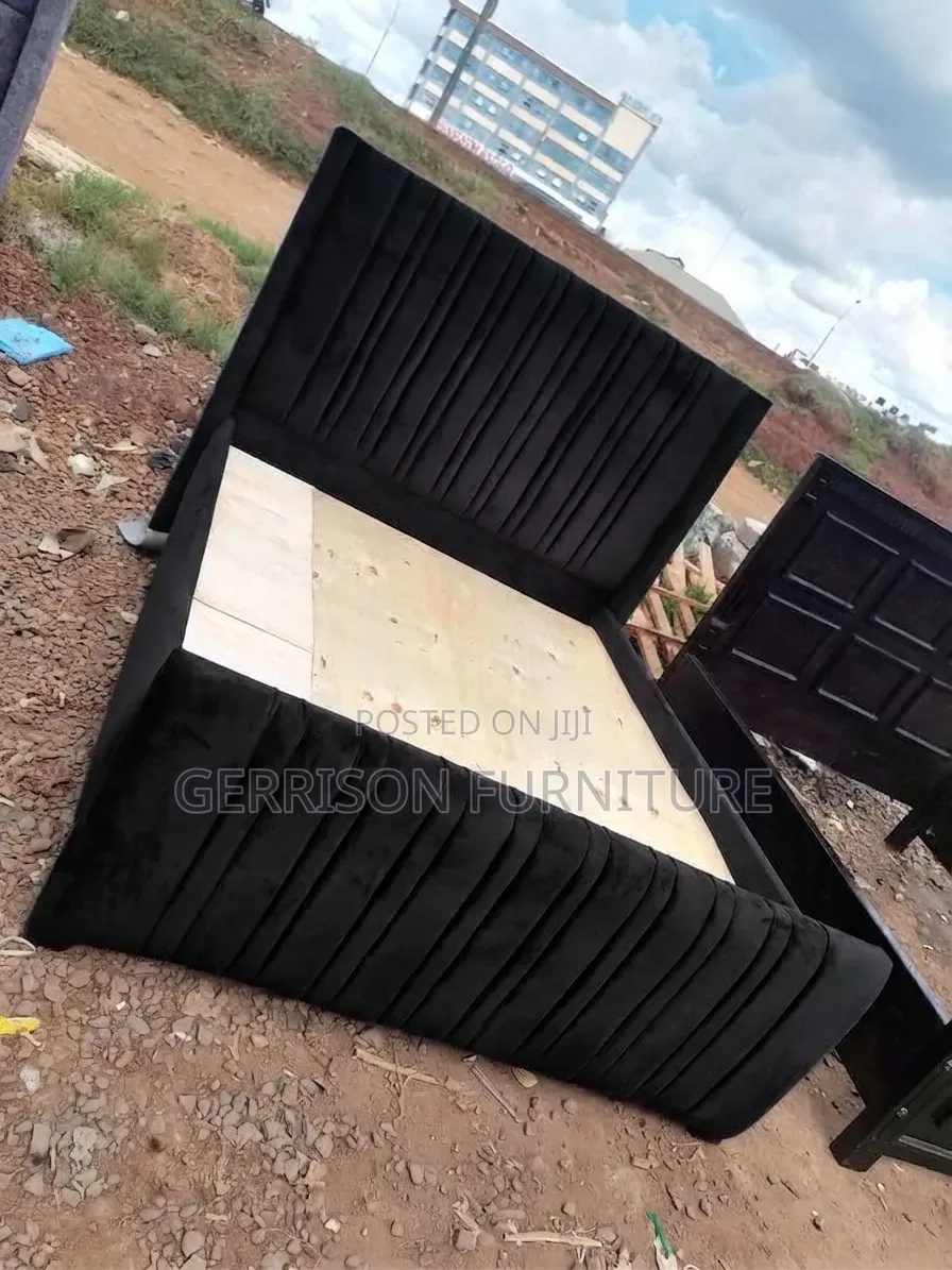 5by6 Midnight Black Velvet Vertical Tufted Bed Frame
