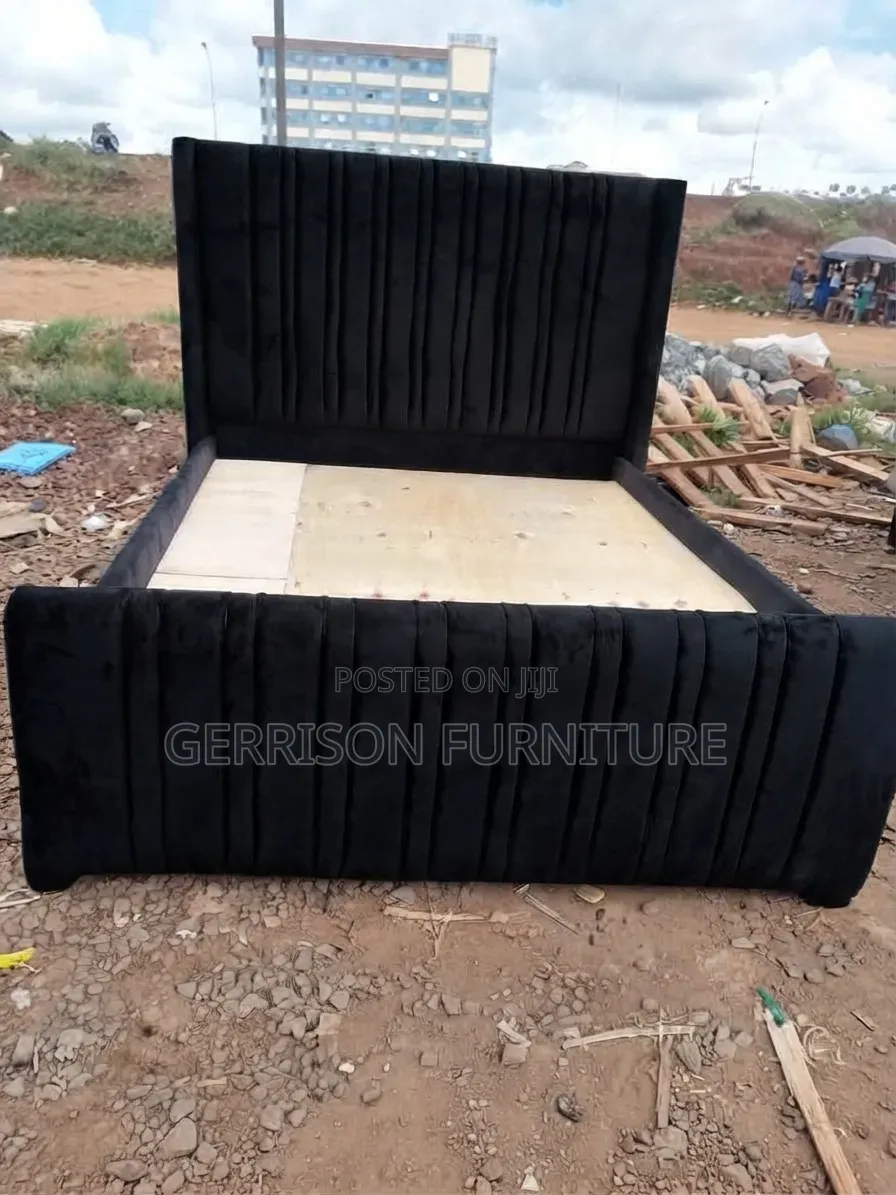 5by6 Midnight Black Velvet Vertical Tufted Bed Frame