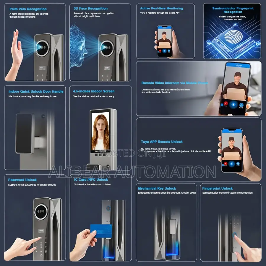 Wifi Smart Door Lock App/Face/Biometric/Fingerprint/Pasword/Bell/Alarm