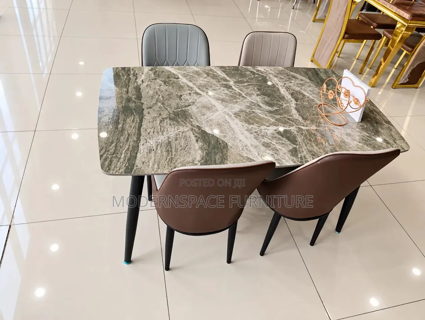 Modern Marble Dining Table With 4 Stylish Chairs