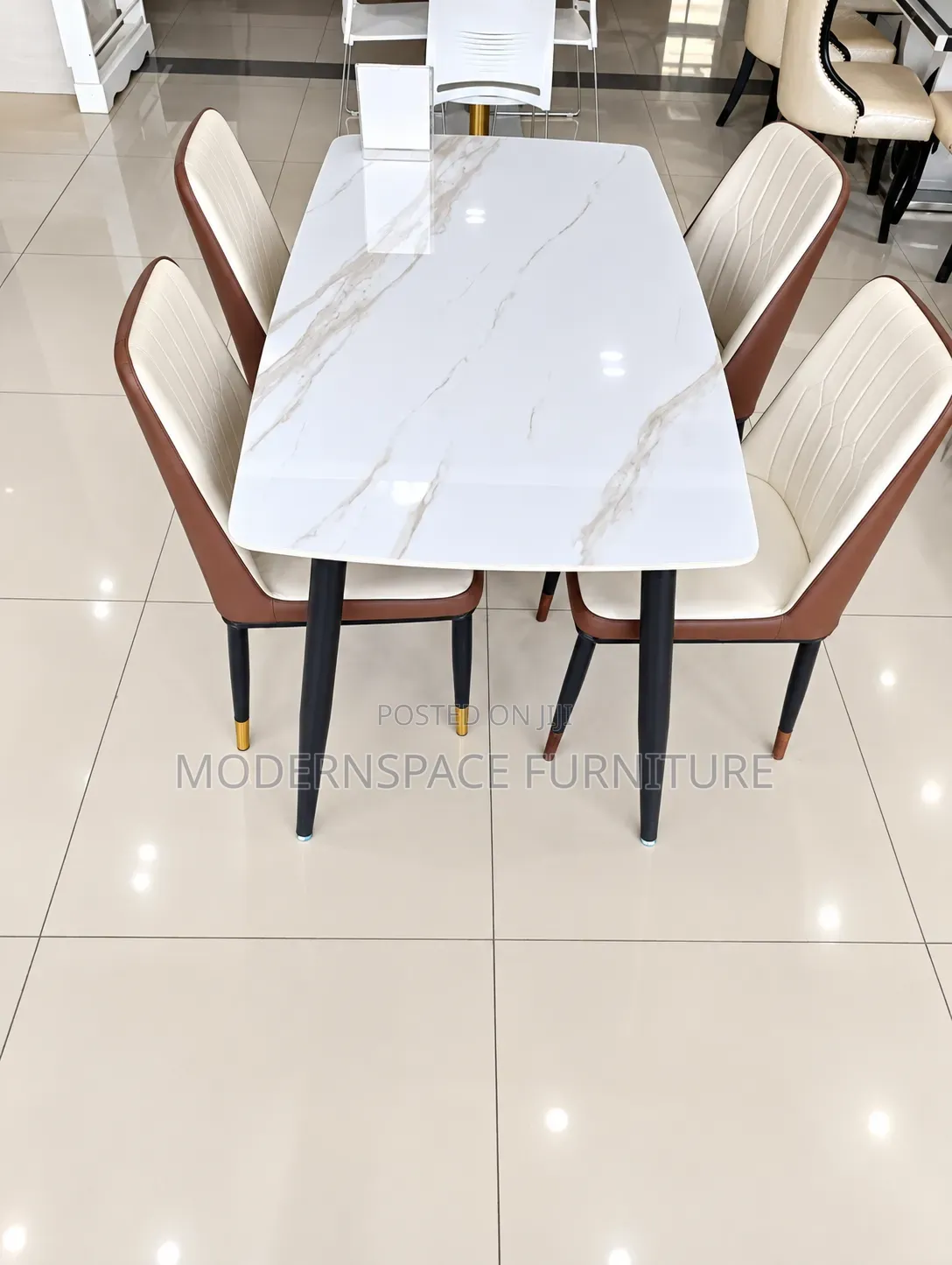 Modern 4-Seater Marble Dining Table Chairs
