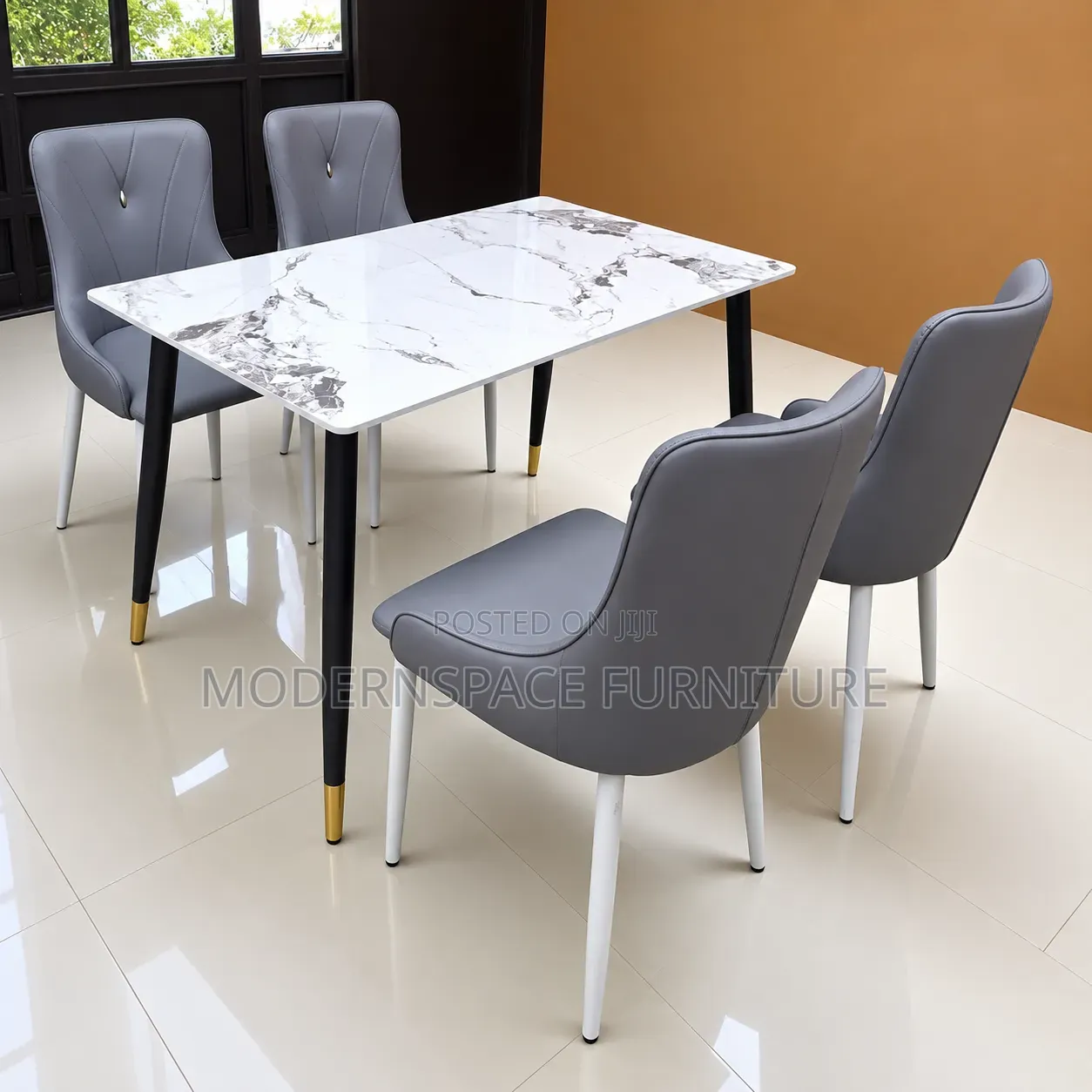 TModern Marble Dining Table With 4 Stylish Chairs