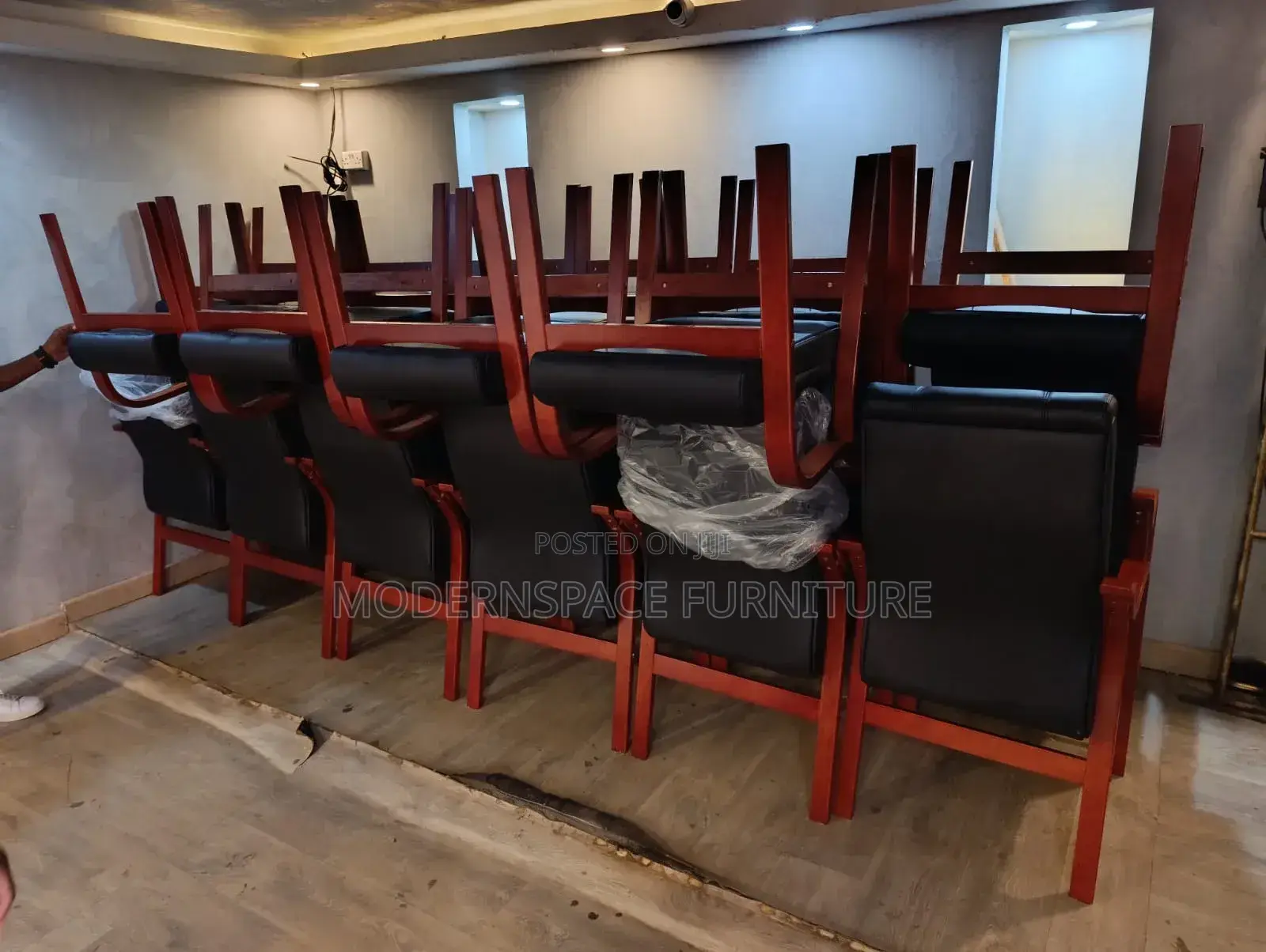 Executive Black Leather Visitor Chairs – Wooden Armrests