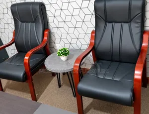 Executive Black Leather Visitor Chairs – Wooden Armrests