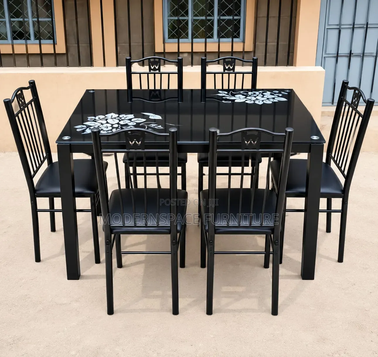 Modern 6 Seater Glass Dining Table Set