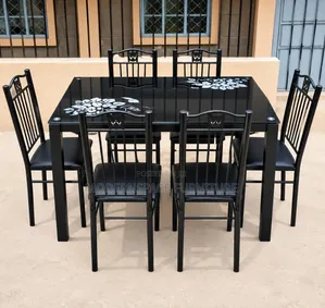 Modern 6 Seater Glass Dining Table Set