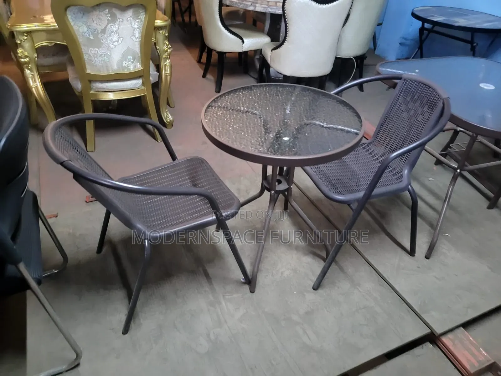 Outdoor Patio Table 2 Chairs Set – Glass Top