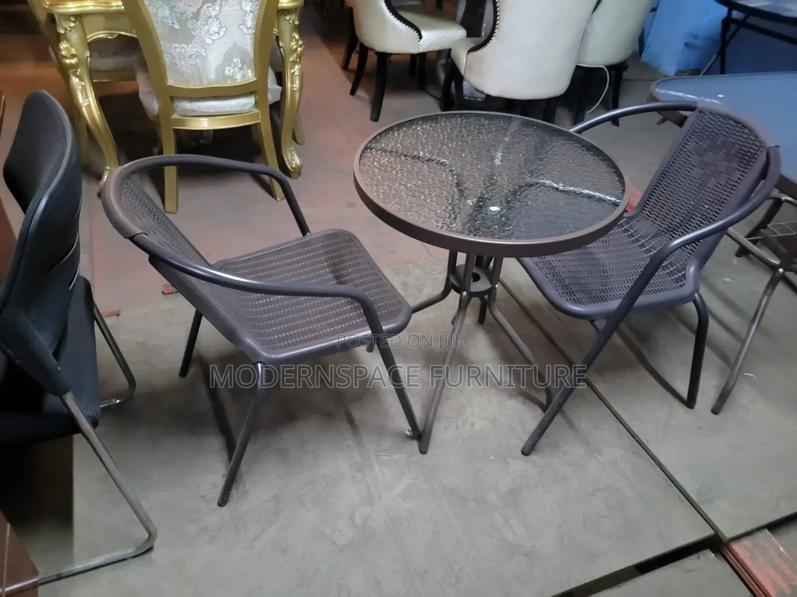 Outdoor Patio Table 2 Chairs Set – Glass Top