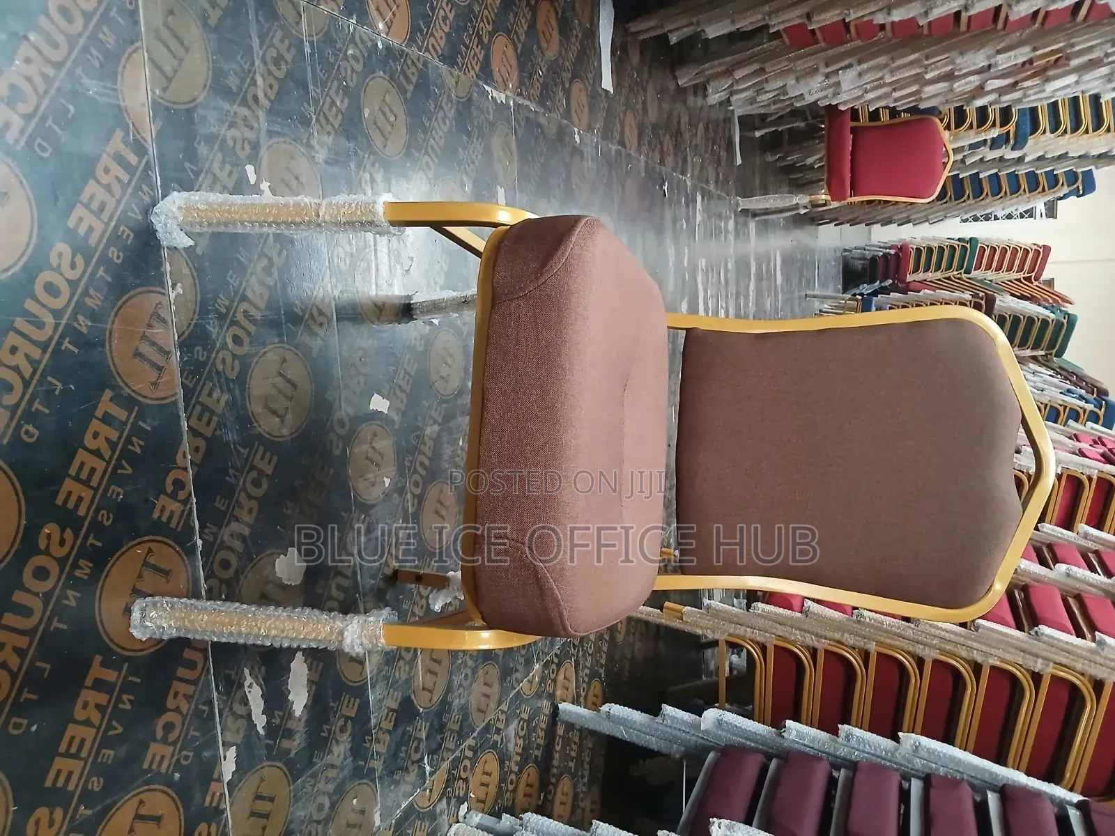 Brown Banquet Chair With Gold Frame for Wedding Event Seating