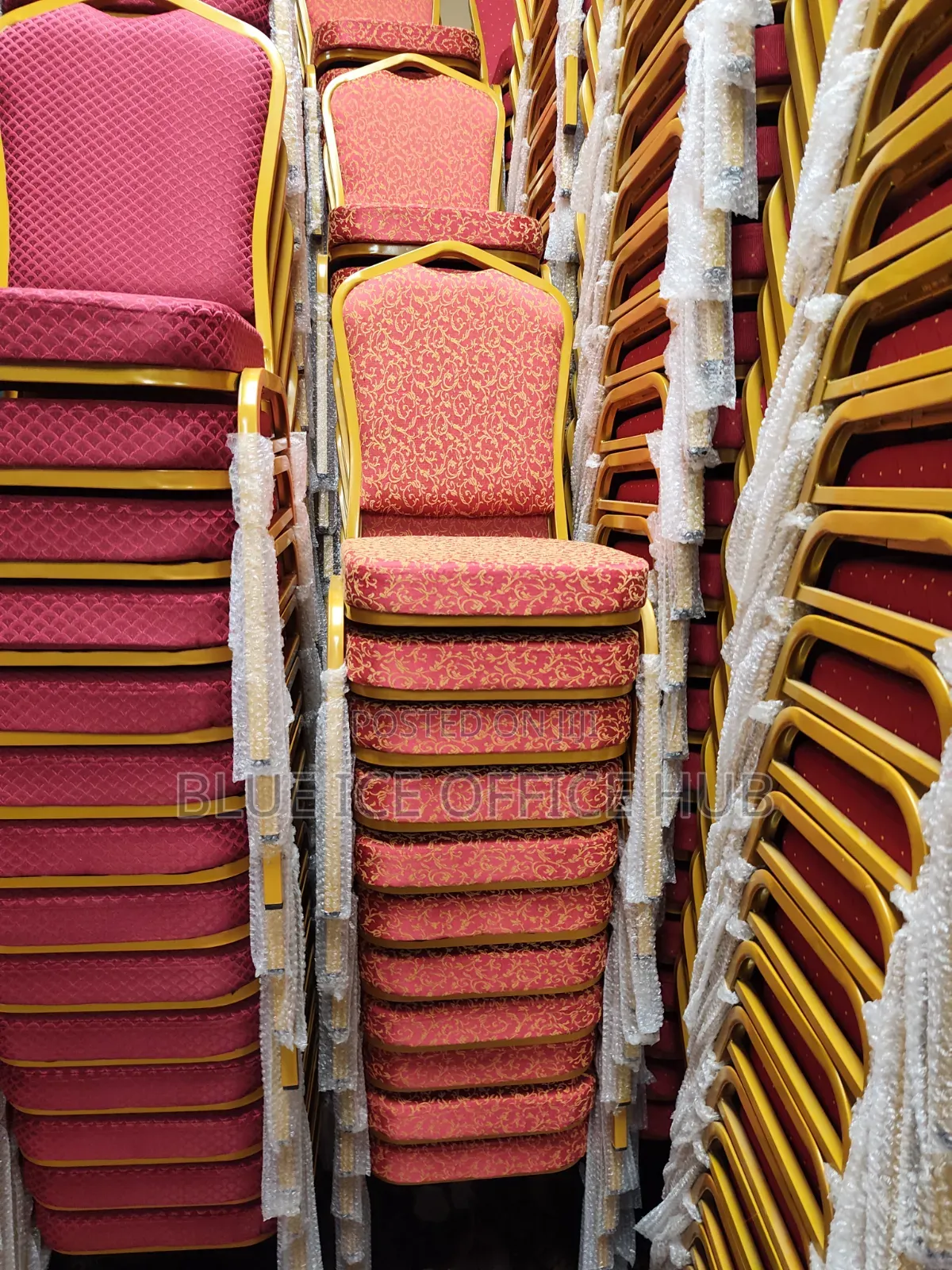 Stackable Banquet Chairs With Gold Frame for Event Conference.