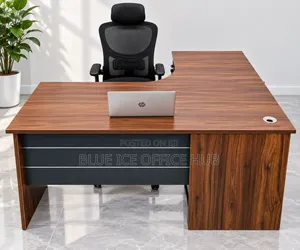 Brown L-Shaped Executive Office Desk.