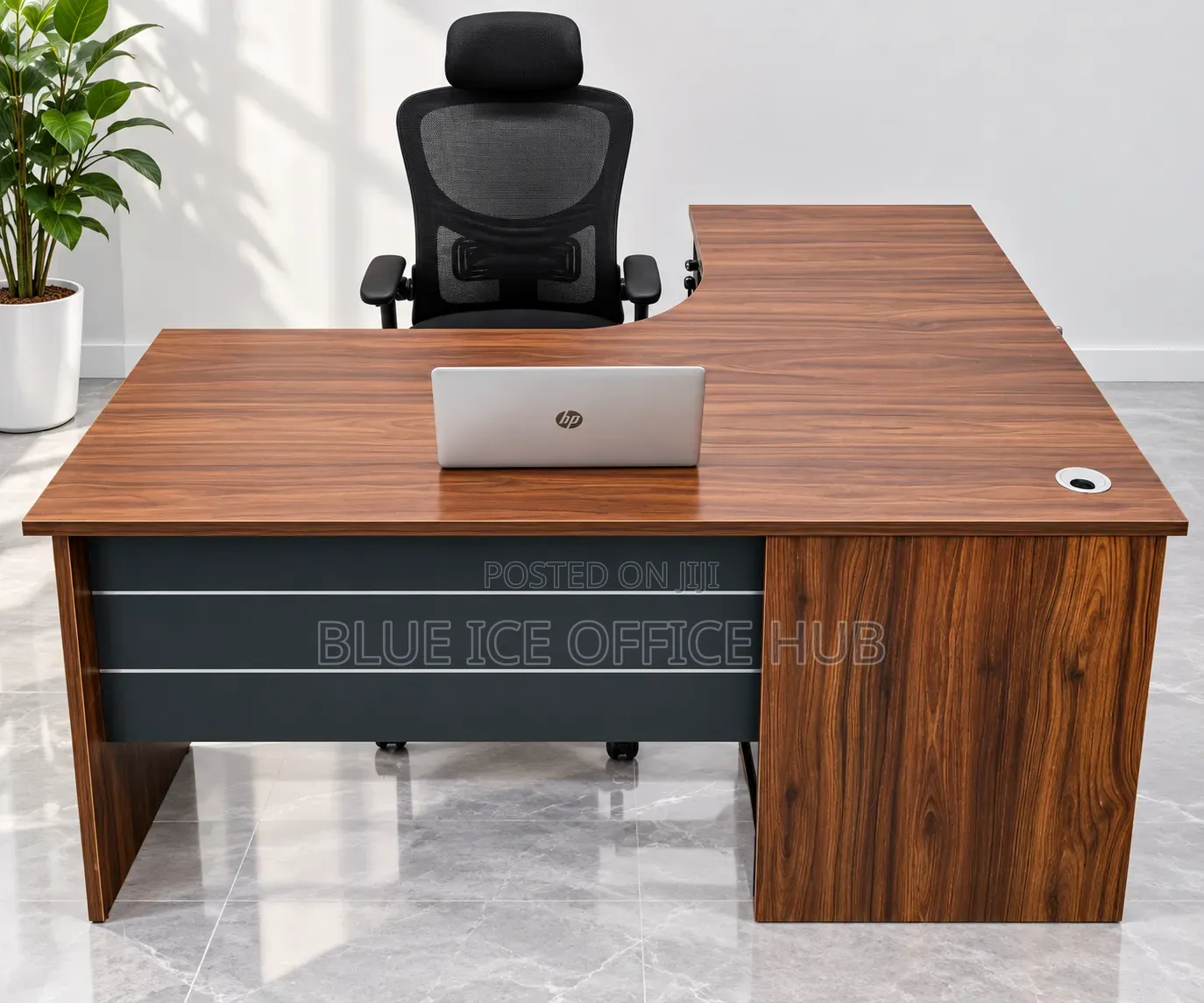 Brown L-Shaped Executive Office Desk.