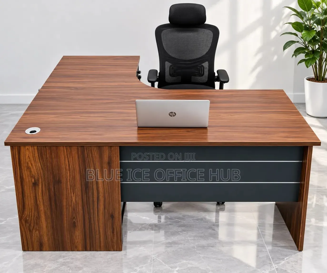 Brown L-Shaped Executive Office Desk.