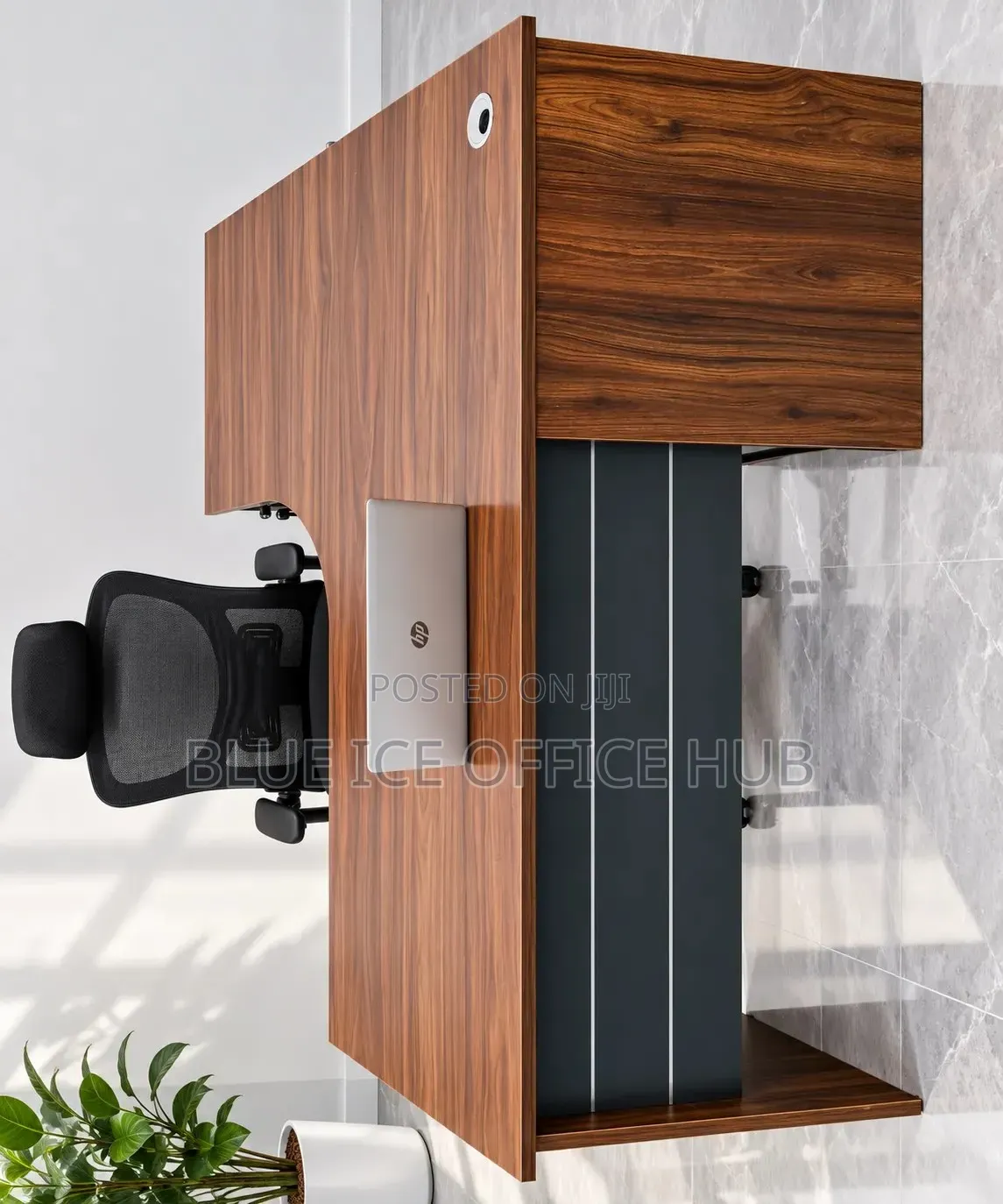 Brown L-Shaped Executive Office Desk.