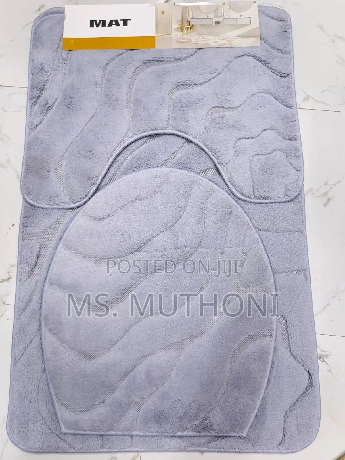 * Abstract Neutral Bathroom Rug and Pedestal Set