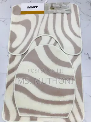 * Abstract Neutral Bathroom Rug and Pedestal Set
