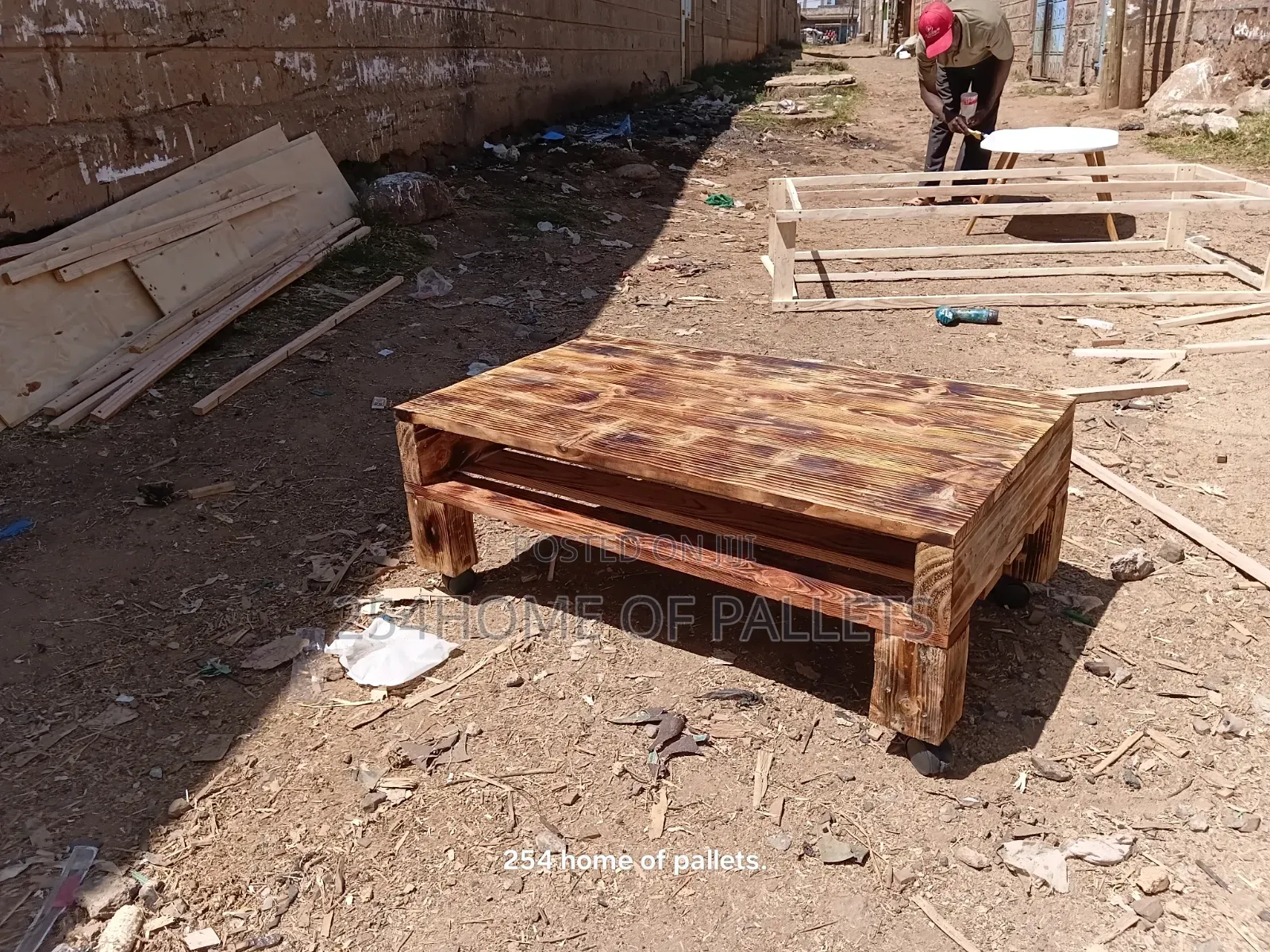 Wooden Rectangular Wheeled Coffe Table .