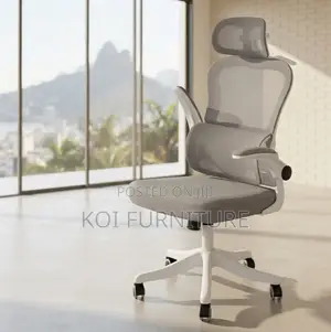Office Chairs; White Fabric Orthopedic Mesh Backrest Chair