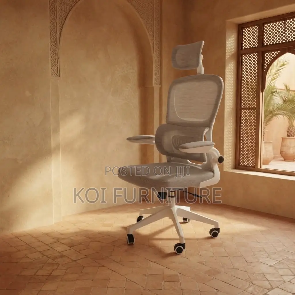Office Chairs; White Fabric Orthopedic Mesh Backrest Chair