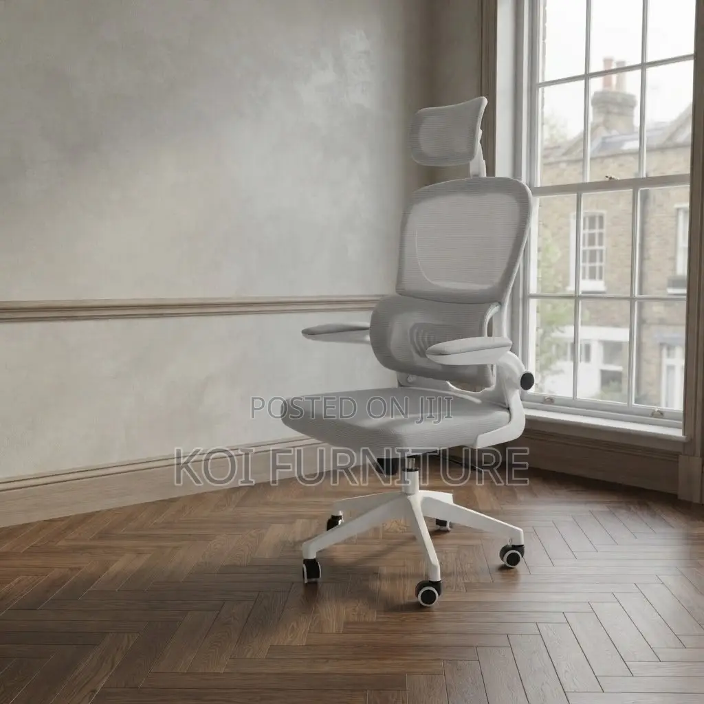 Office Chairs; White Fabric Orthopedic Mesh Backrest Chair