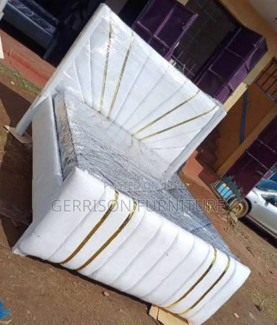 Luxury 5x6 White Sunburst Bed Frame, With Mattress