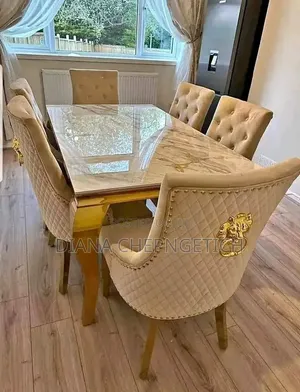 Luxury 6-Seater Marble Dining Table Set + Velvet Tufted Chairs