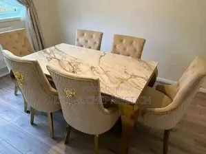 Luxury 6-Seater Marble Dining Table Set + Velvet Tufted Chairs