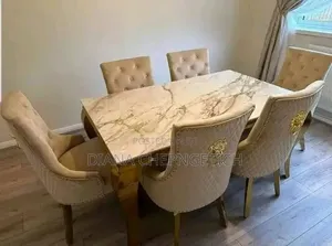 Luxury 6-Seater Marble Dining Table Set + Velvet Tufted Chairs