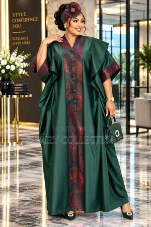 Free Size Color Blocked Kaftan Dresses With Kofia