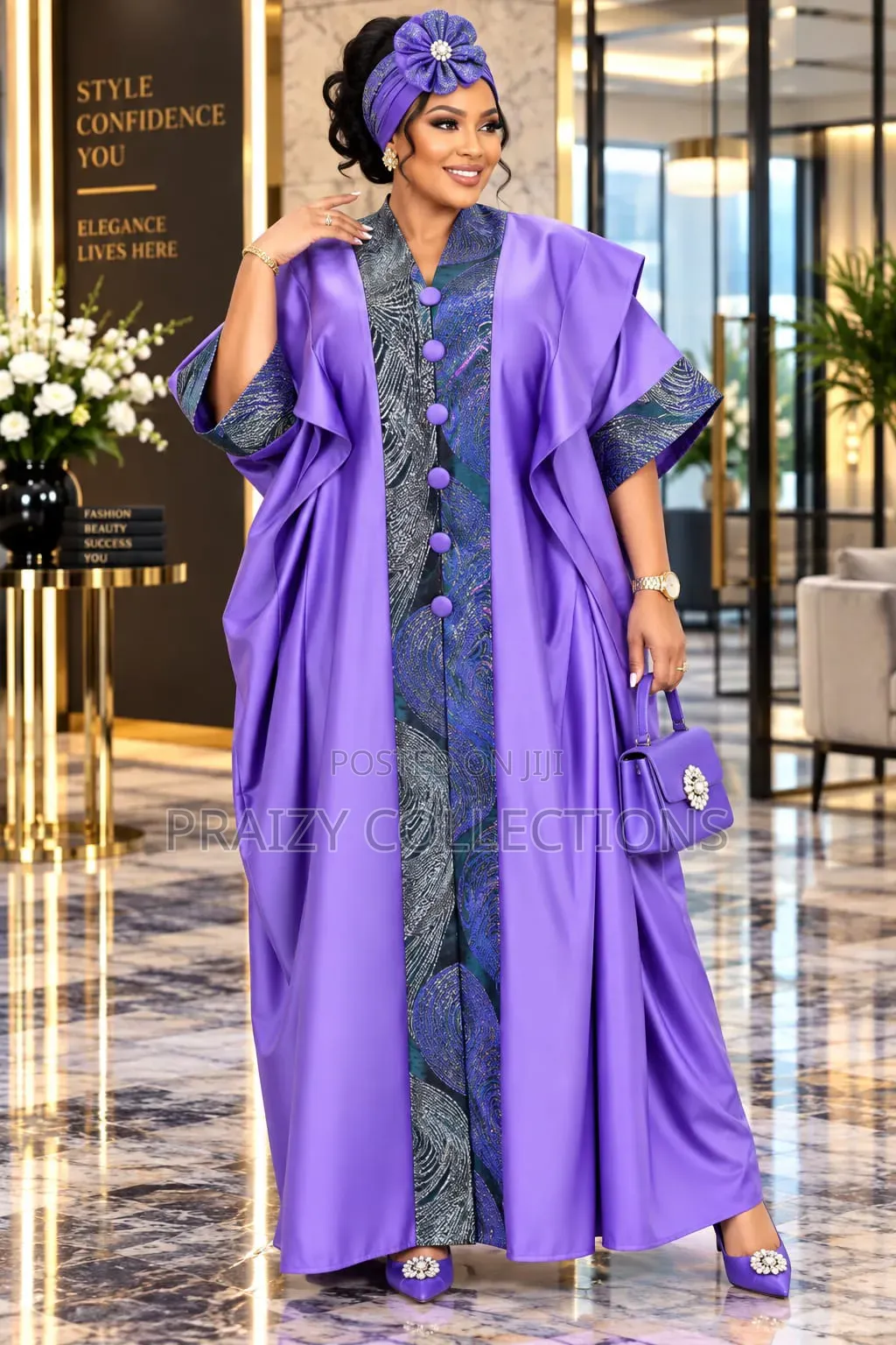 Free Size Color Blocked Kaftan Dresses With Kofia
