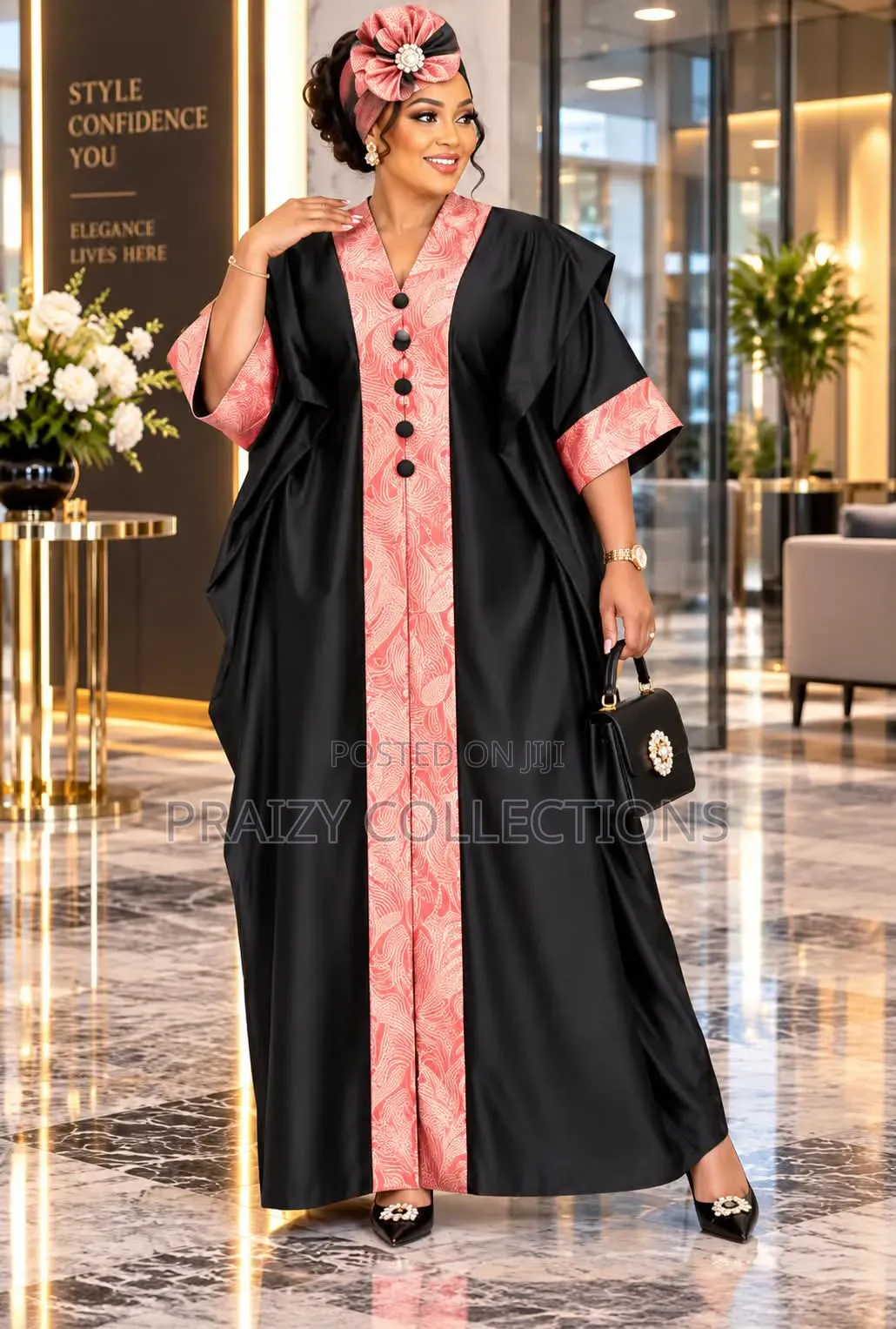 Free Size Color Blocked Kaftan Dresses With Kofia