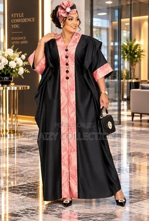Free Size Color Blocked Kaftan Dresses With Kofia