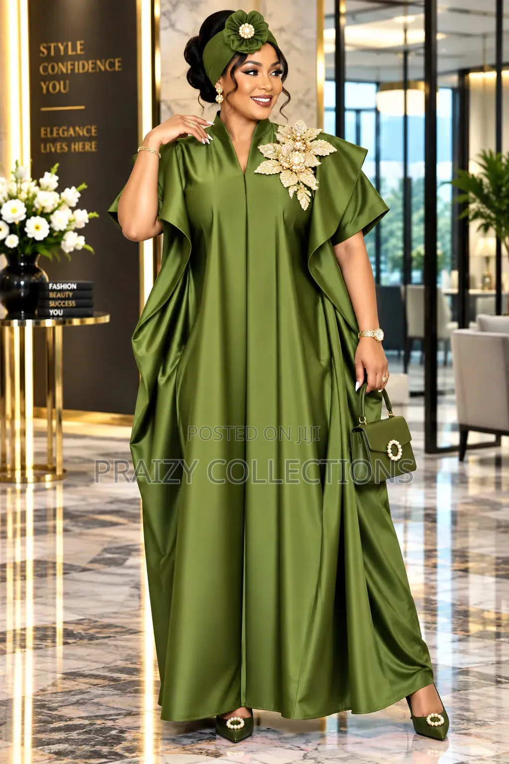 Classic Plain Coloured Kaftan With Matching Headgear -Free Size