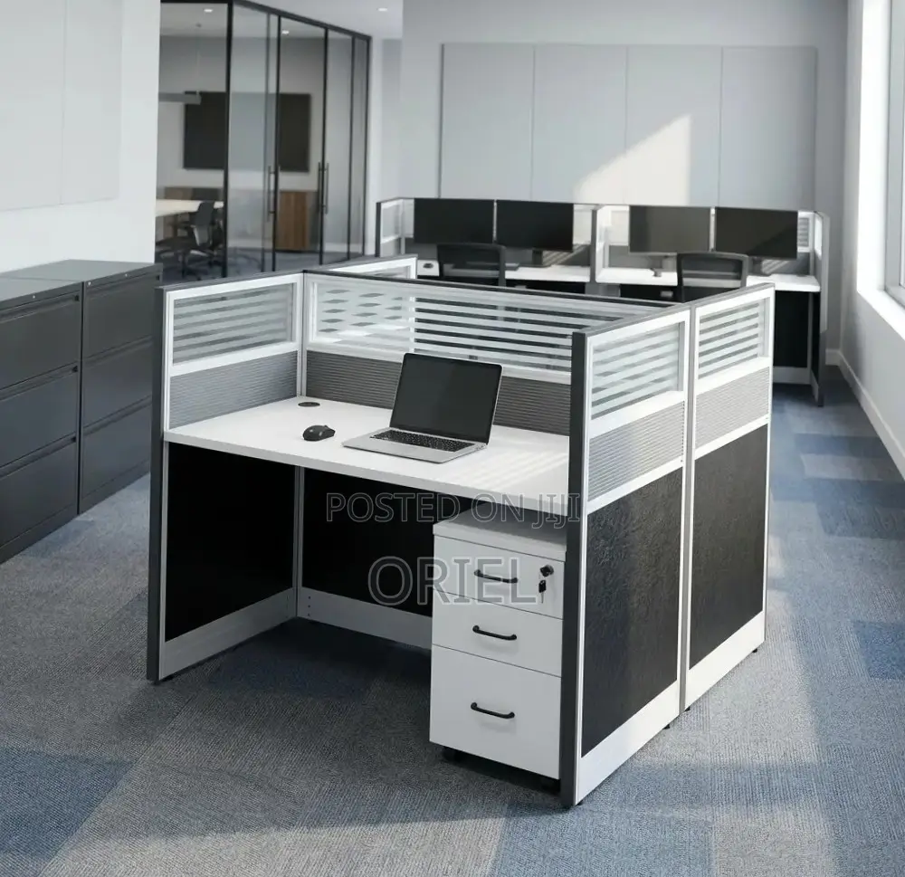 Office Workstation : 2-Way White Workstation