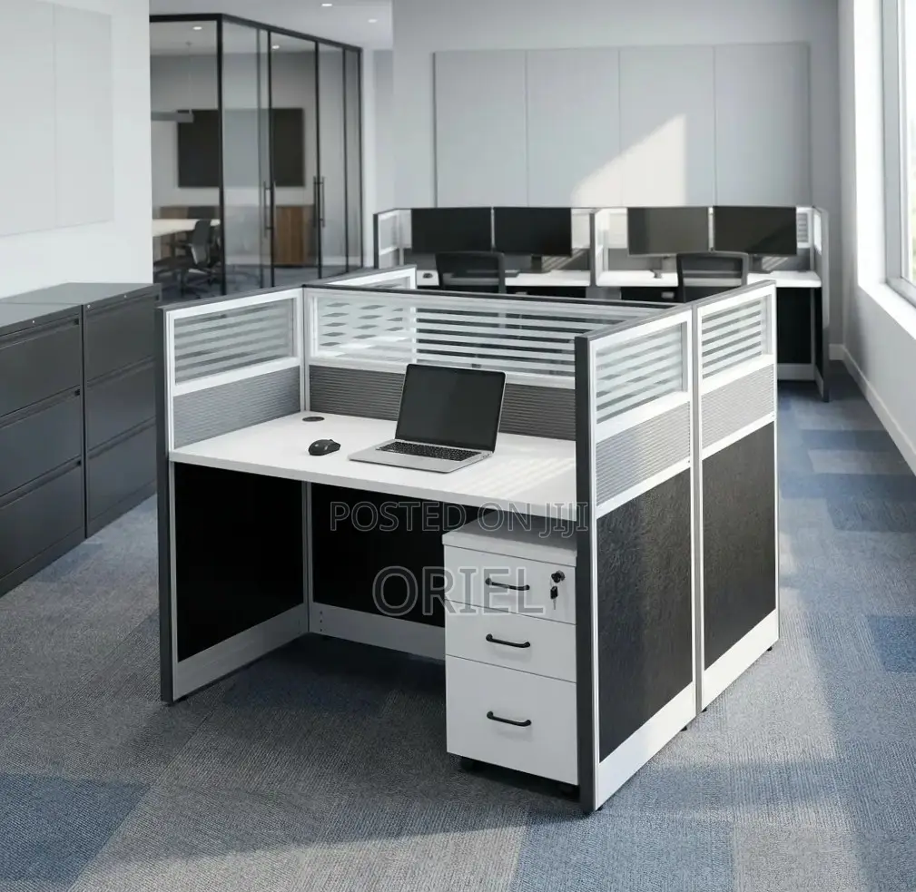 Office Workstation : 2-Way White Workstation