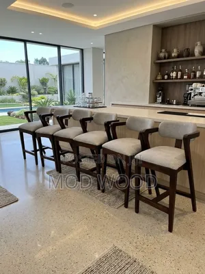 Oslo Solid Walnut and Grey Linen Mid-Century Modern Bar Stool