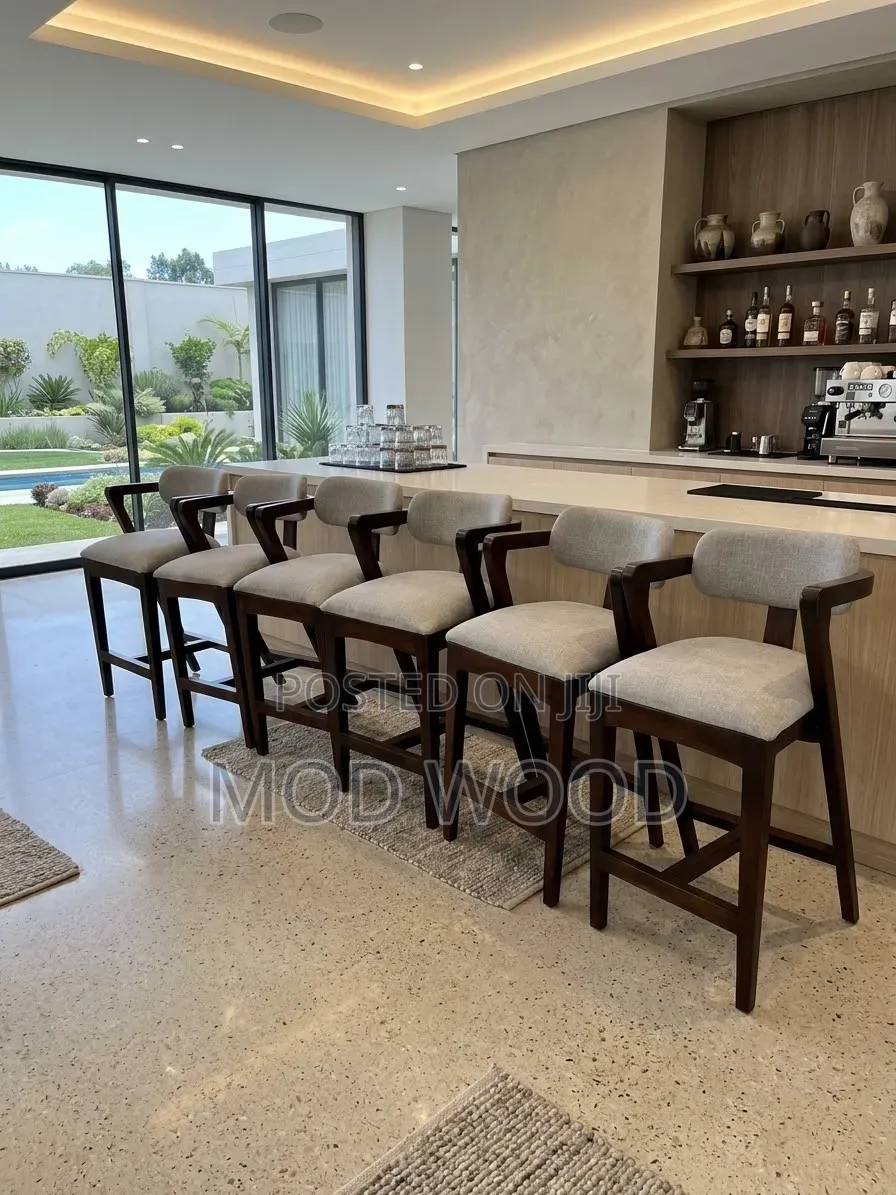 Oslo Solid Walnut and Grey Linen Mid-Century Modern Bar Stool