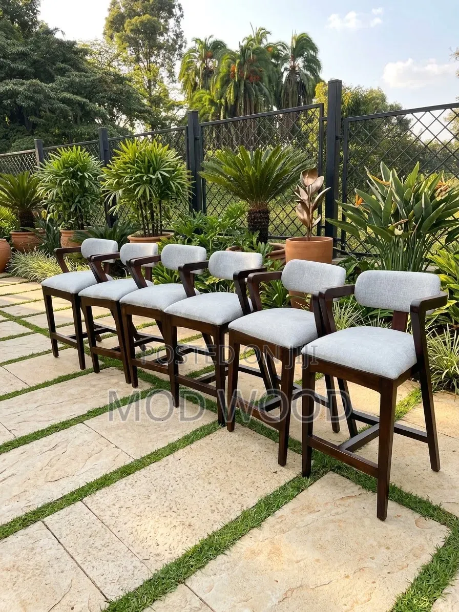 Oslo Solid Walnut and Grey Linen Mid-Century Modern Bar Stool