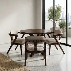 Artisan Wooden Dining Set With Upholstered Modern Chairs