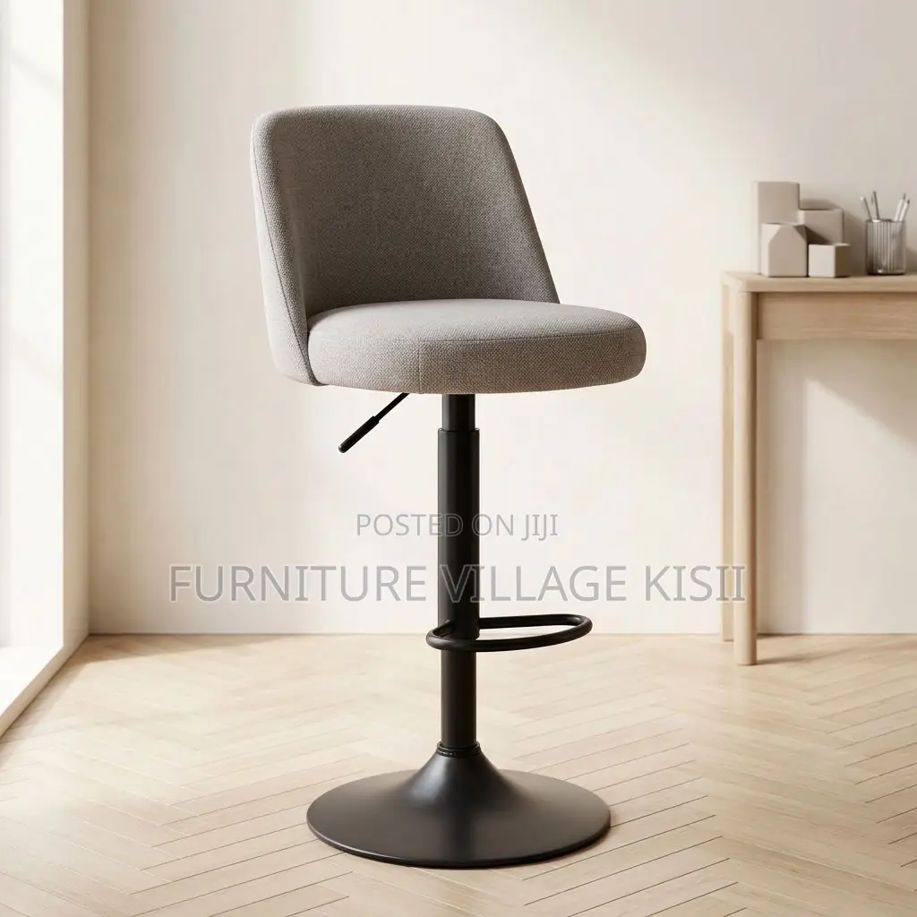 Gray Adjustable Fabric Barstool