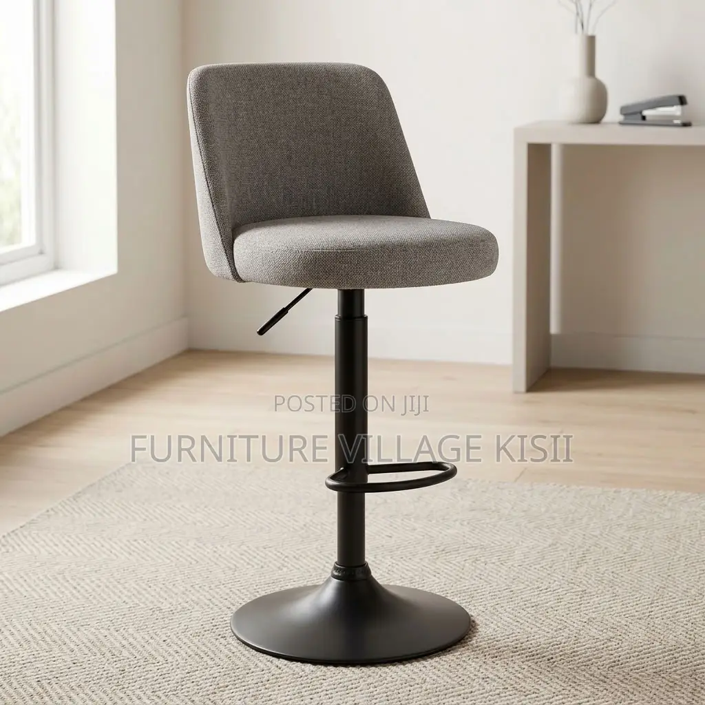 Gray Adjustable Fabric Barstool