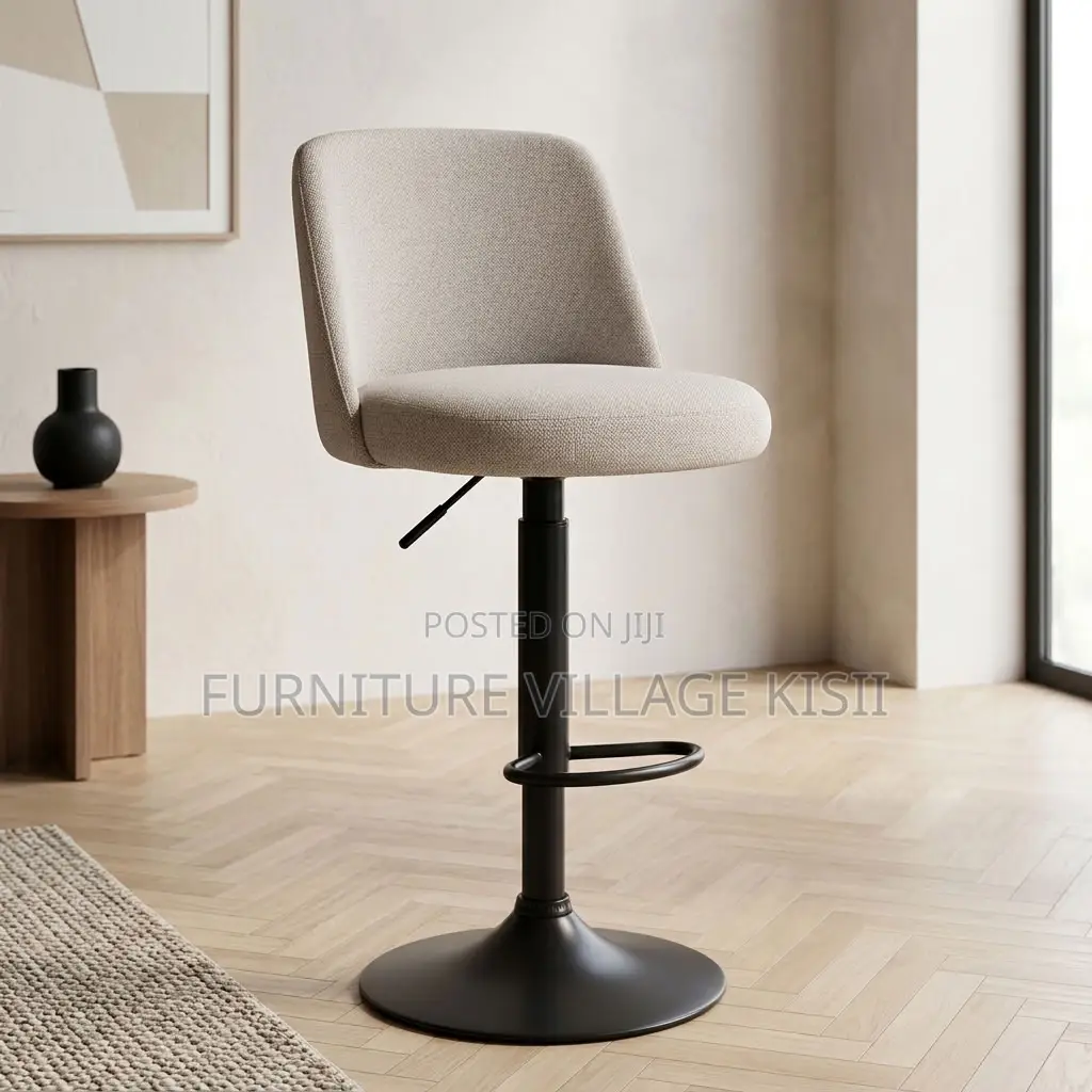 Gray Adjustable Fabric Barstool