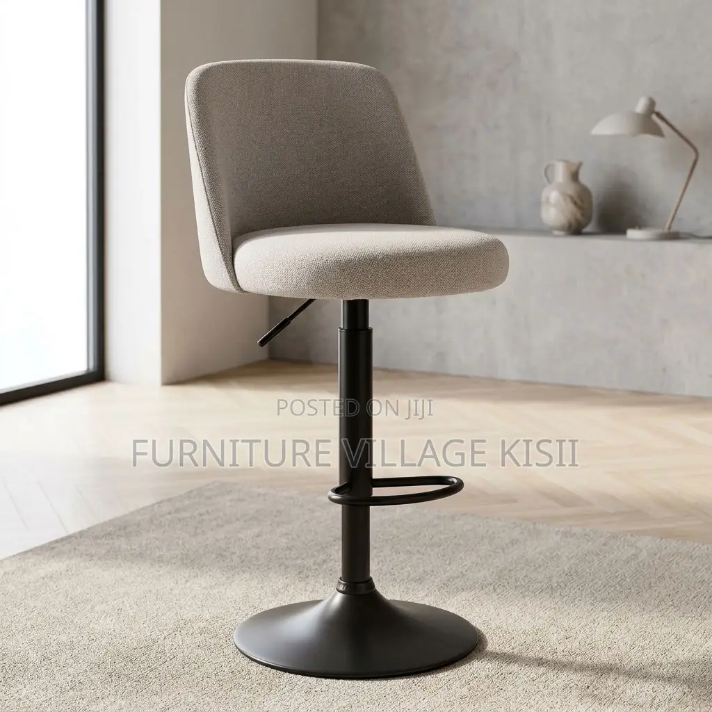 Gray Adjustable Fabric Barstool