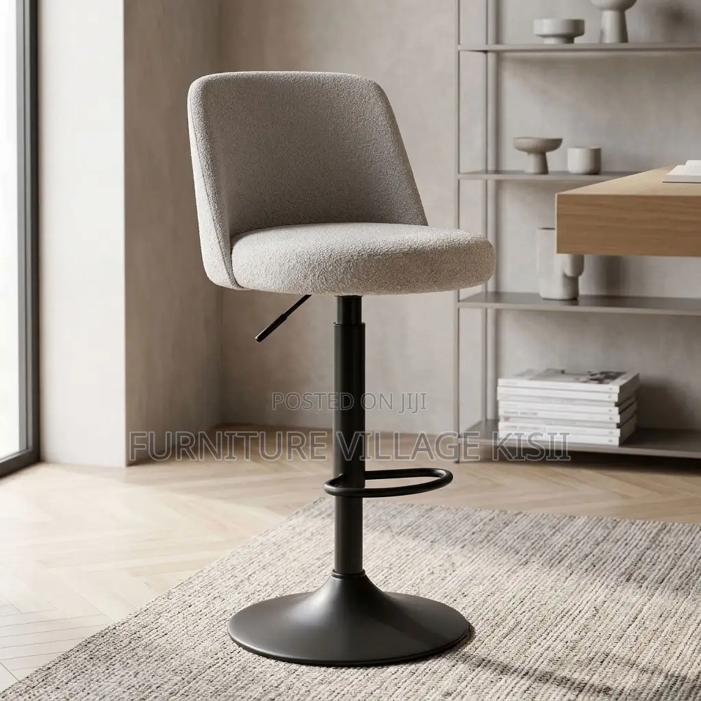 Gray Adjustable Fabric Barstool
