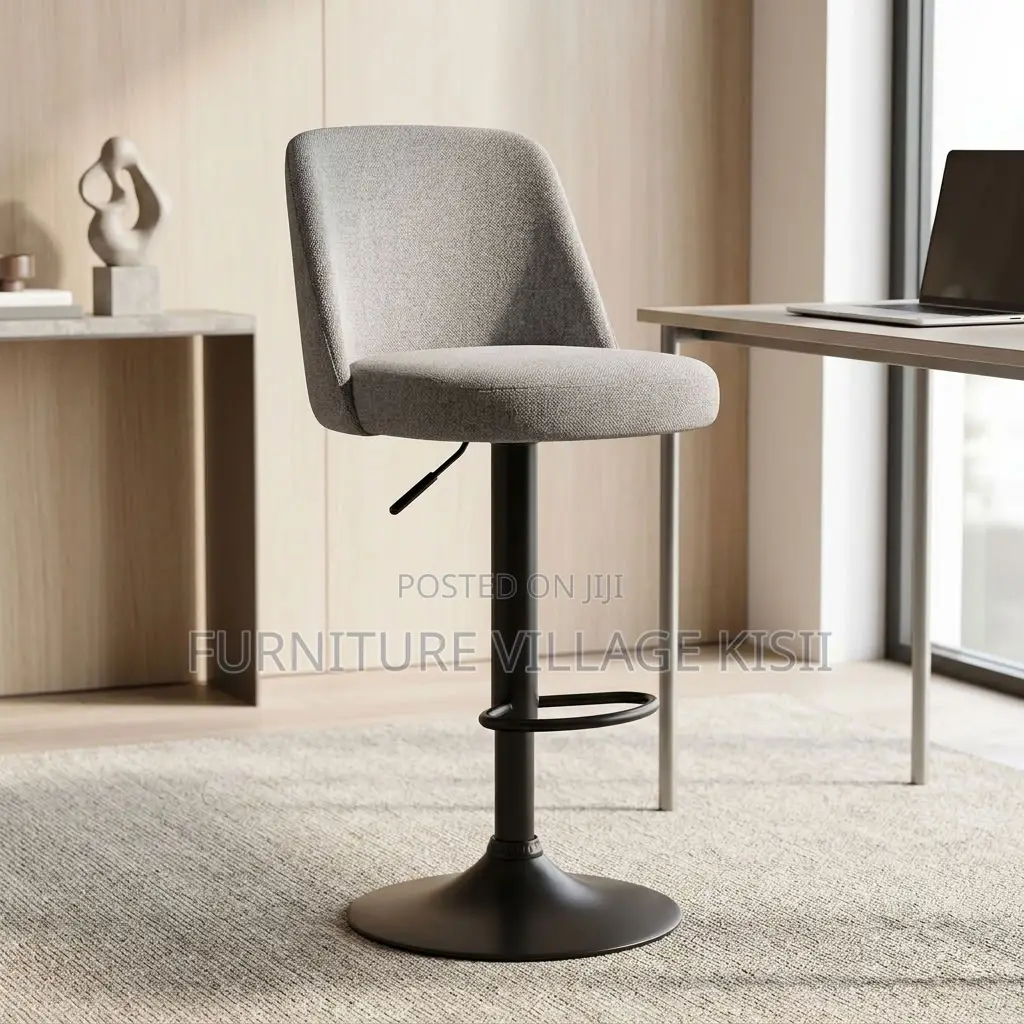 Gray Adjustable Fabric Barstool