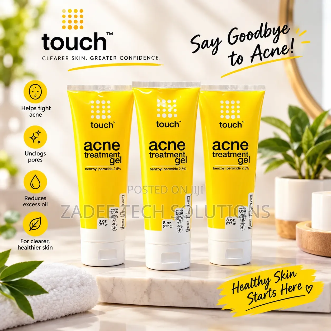 TOUCH Acne Treatment Gel – Benzoyl Peroxide 2.5% | 227g / 8oz