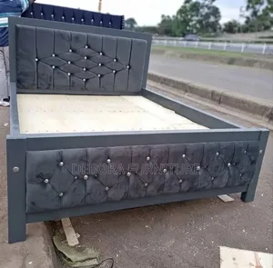 Elegant 5x6 Dark Grey Velvet Tufted Bed Frame