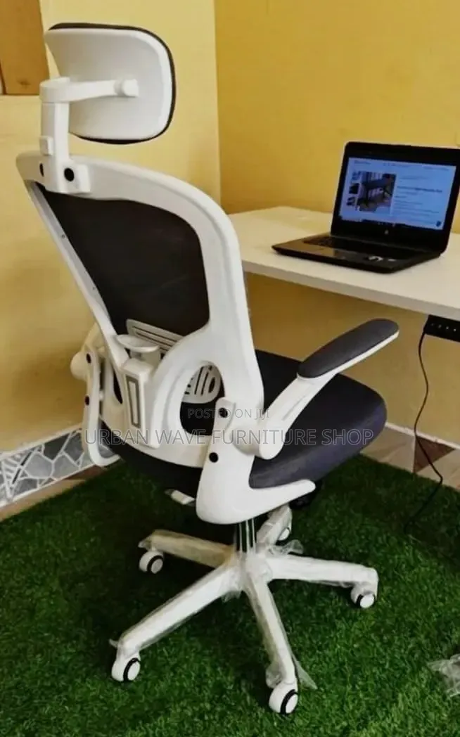 Grey White Orthopaedic Headrest Office Chair